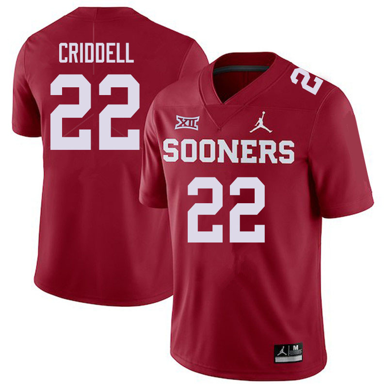 Oklahoma Sooners #22 Jeremiah Criddell College Football Jerseys Sale-Crimson